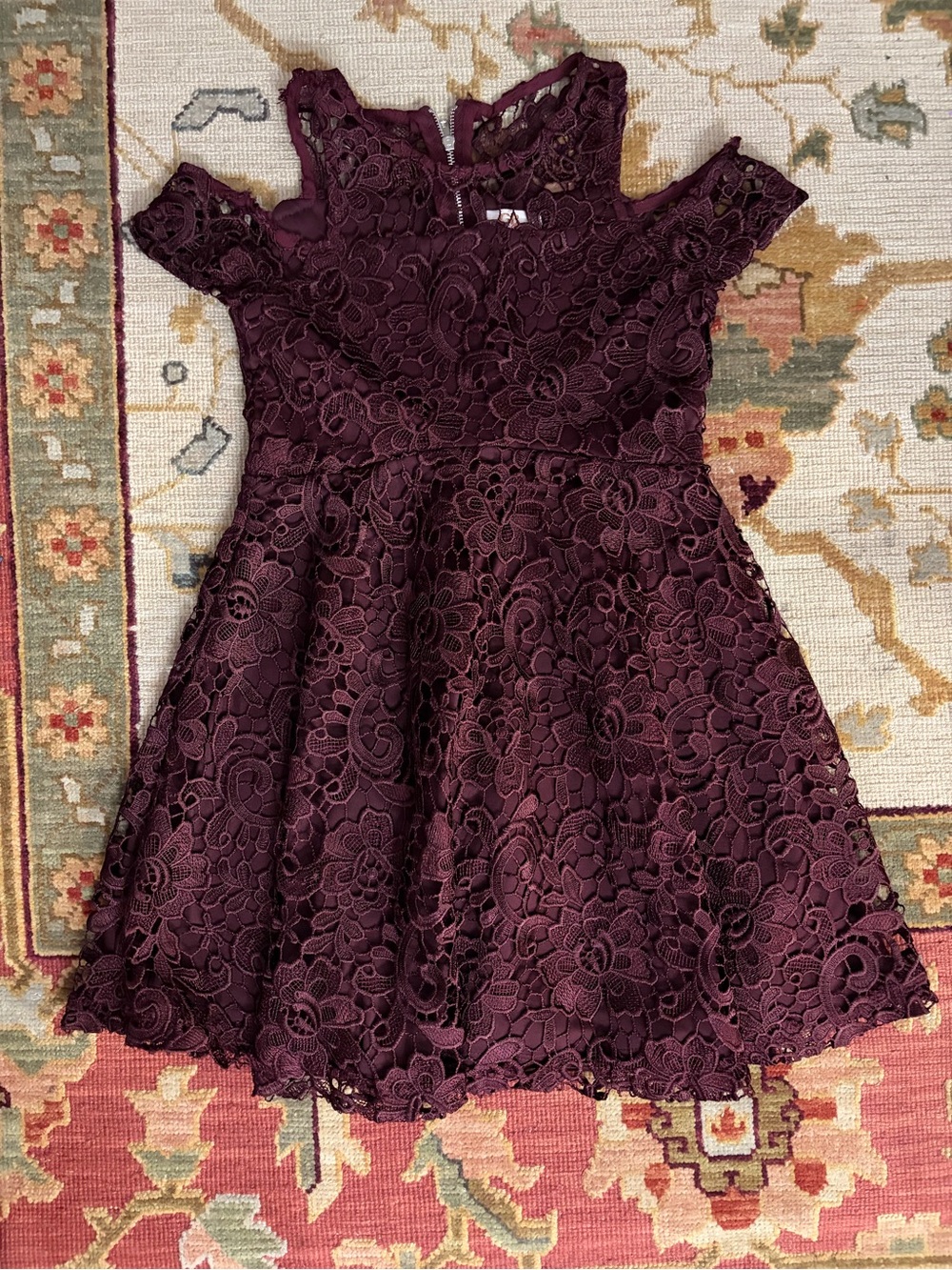 GB Girls Burgundy Lace Cold Shoulder Dress – Girls Size 10